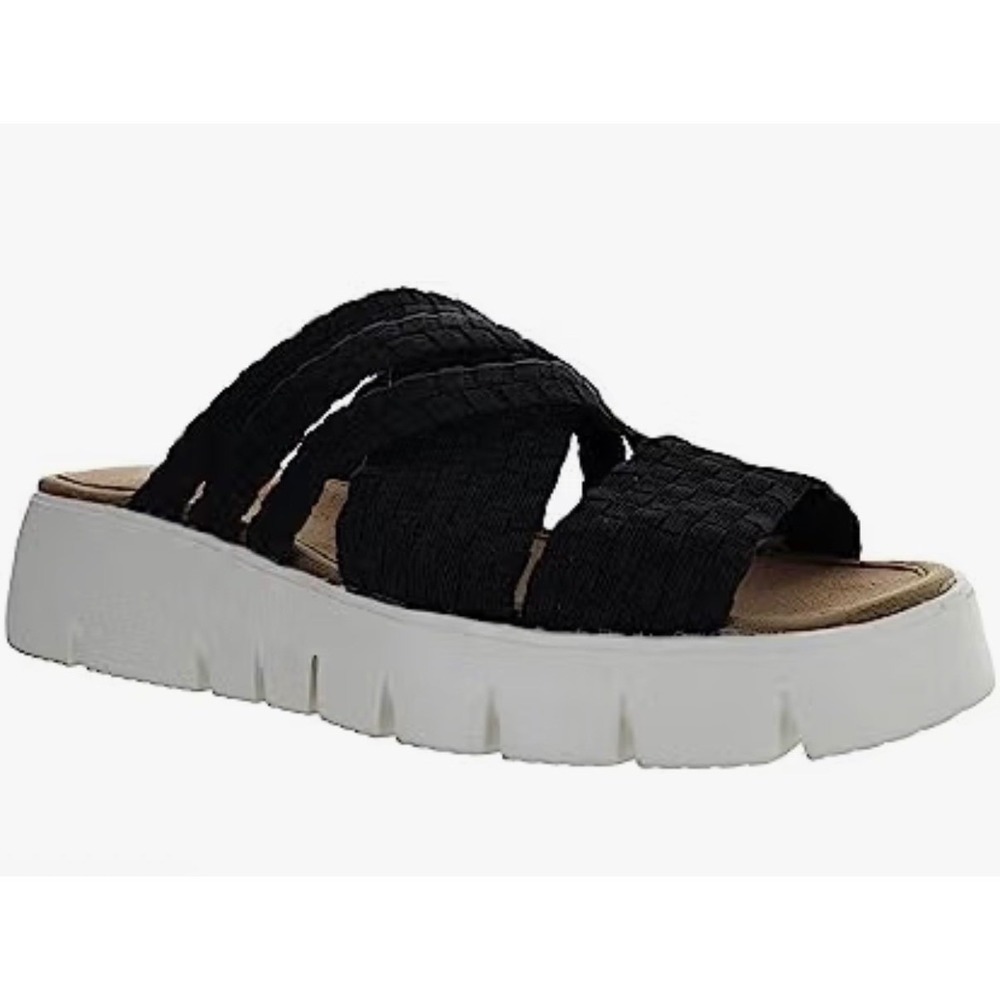 Bernie Mev FX Kate Black Woven Elastic Platform Slide Sandals‎ Womens 36 Vegan
